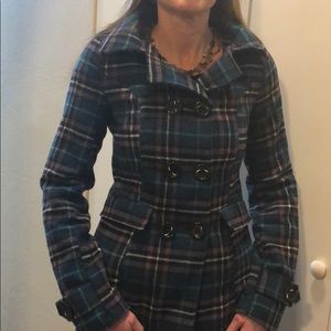 Warm wool blend plaid jacket